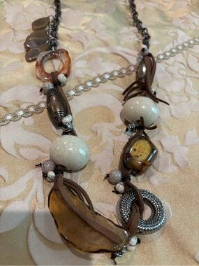 Boho Chic Brown and Cream Stone Pendant Necklace - Unbranded